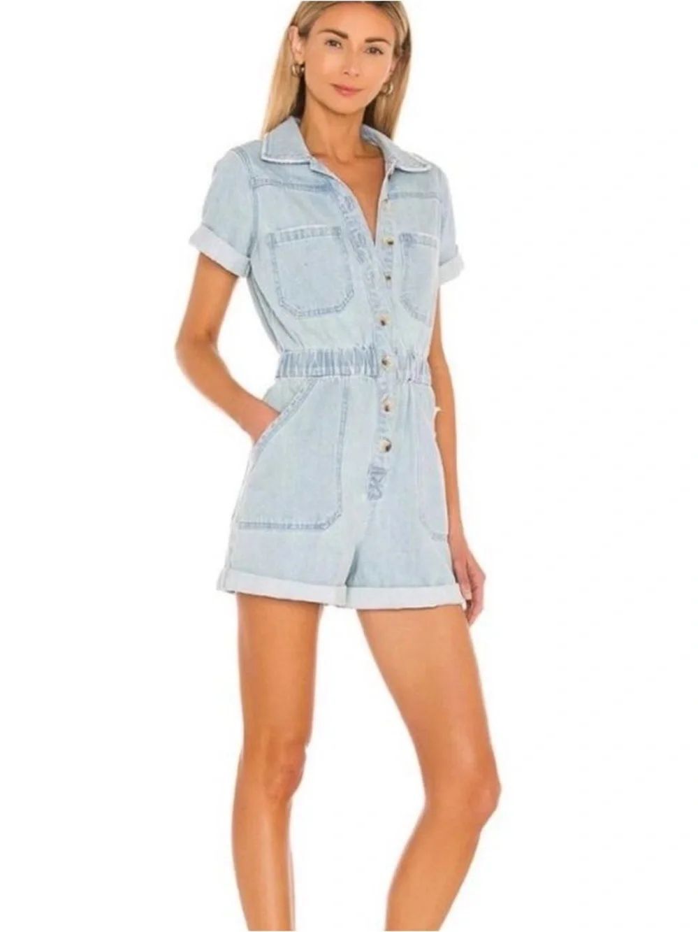 Show Me Your Mumu Women's Denim Romper in Light Blue Size Small